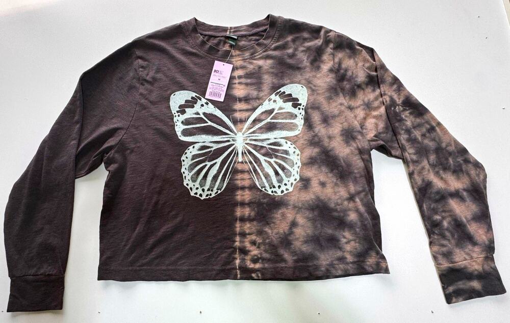 Wild Fable Women’s M Brown Tie-Dye Butterfly Print Crew Neck Cropped T-Shirt